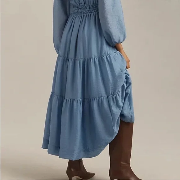 ANTHROPOLOGIE THE SOMERSET ORGANZA EDITION LONG SLEEVE MAXI DRESS IRIS BLUE NWT - Picture 6 of 8